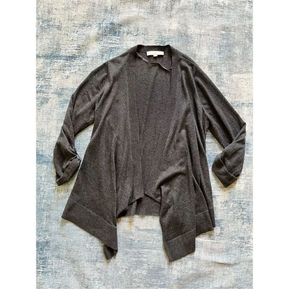 Ann Taylor Loft Heathered Dark Charcoal Gray Open Front Cardigan Large